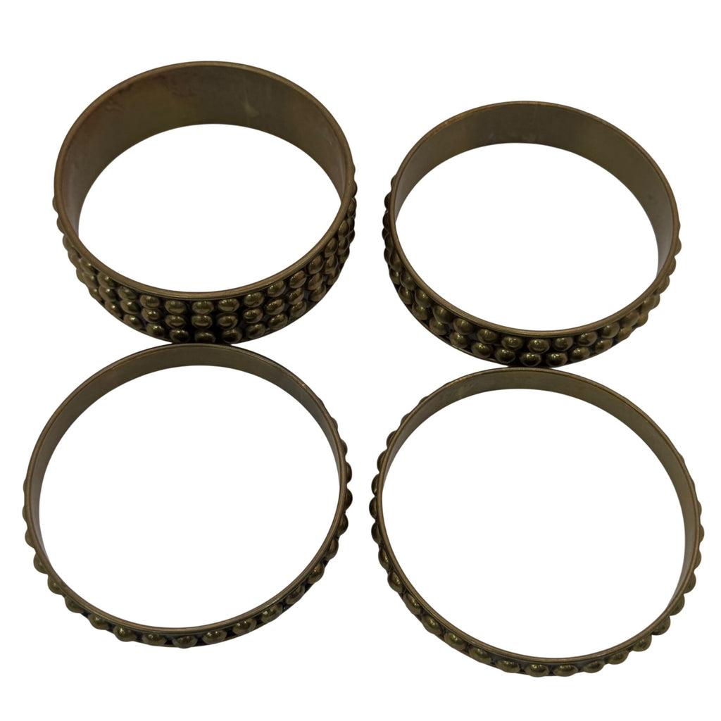 Set Of 4 Brass MCM Brutalist Lot Studded Bangles 7.75-8.25" Boho Stacking