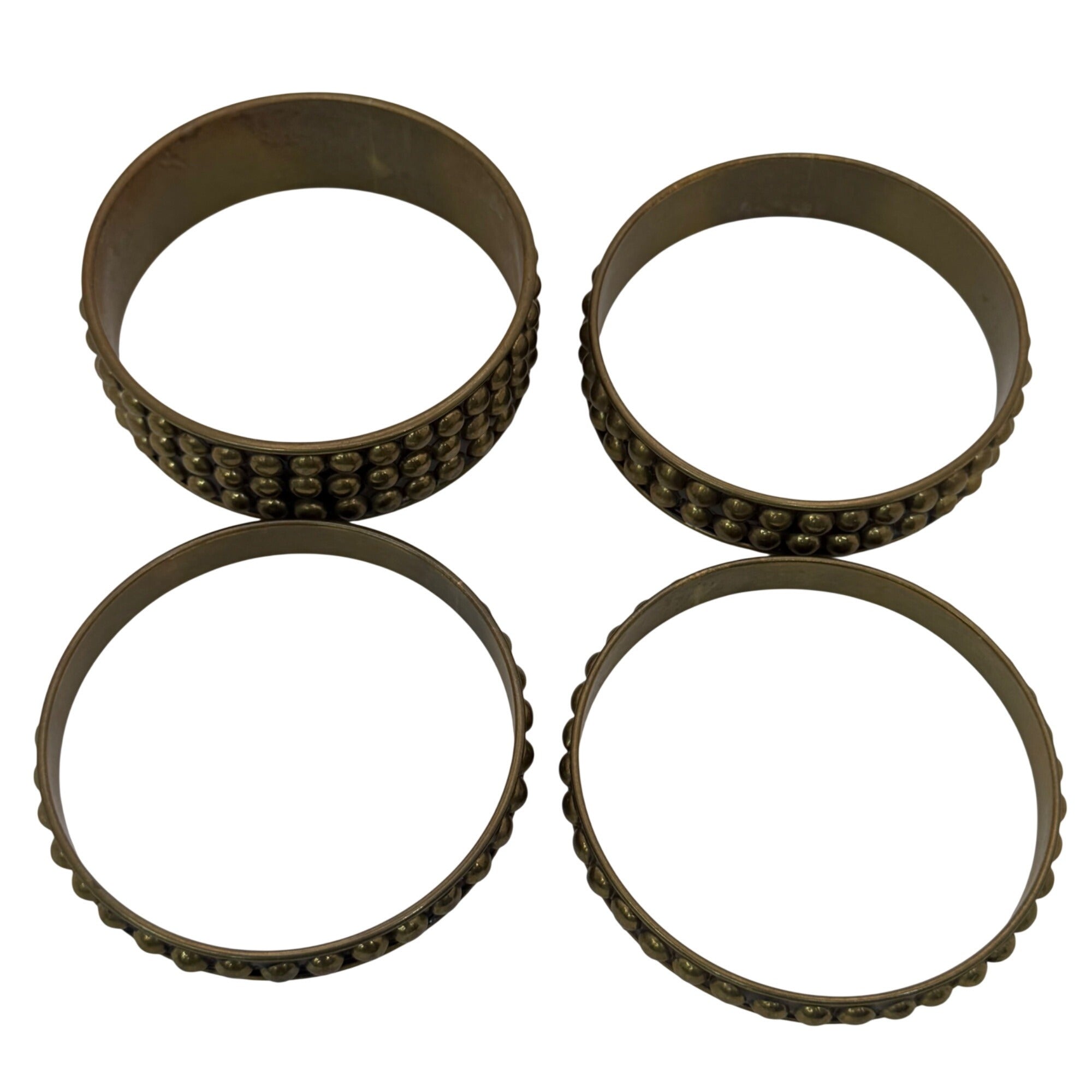 Set Of 4 Brass MCM Brutalist Lot Studded Bangles 7.75-8.25" Boho Stacking