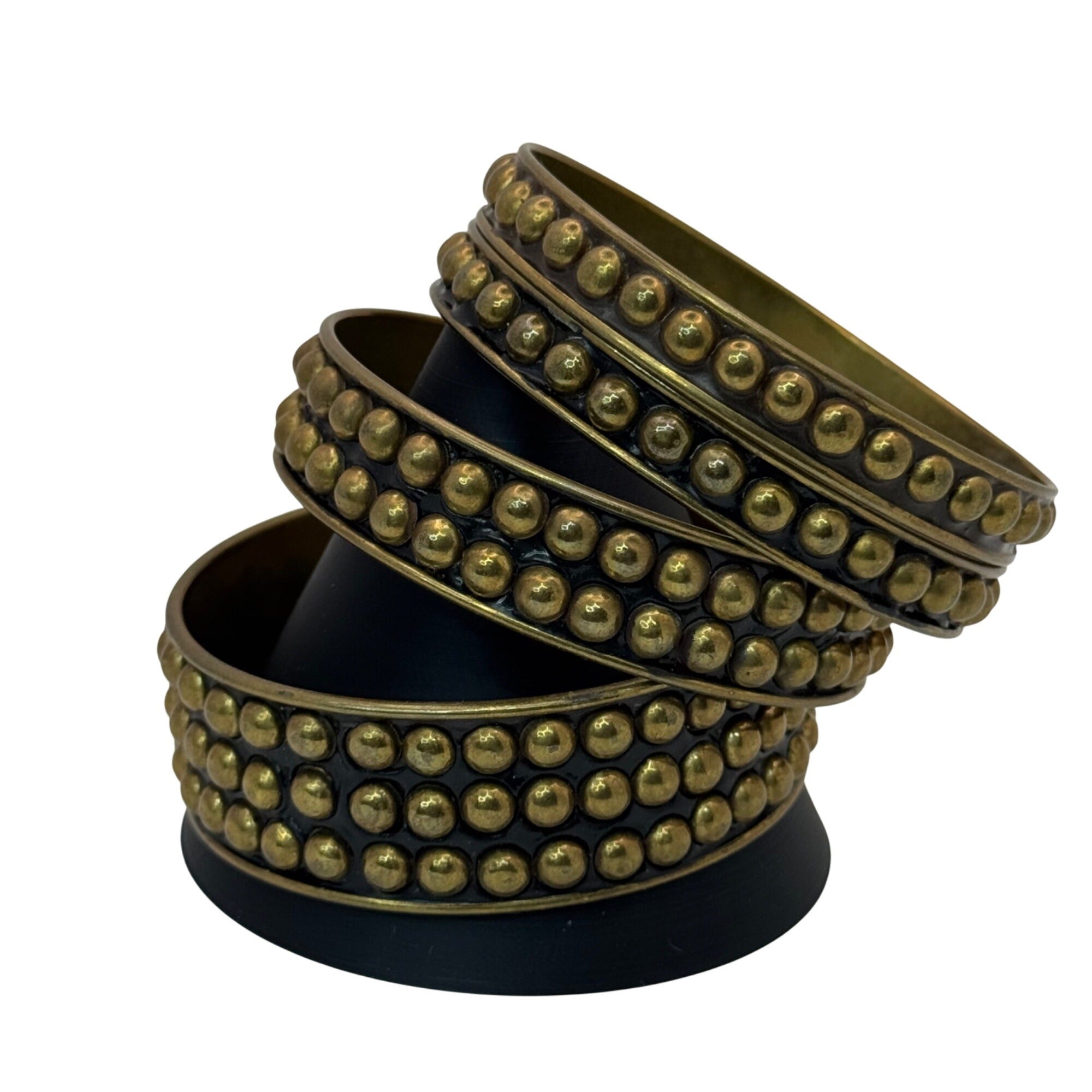Set Of 4 Brass MCM Brutalist Lot Studded Bangles 7.75-8.25" Boho Stacking