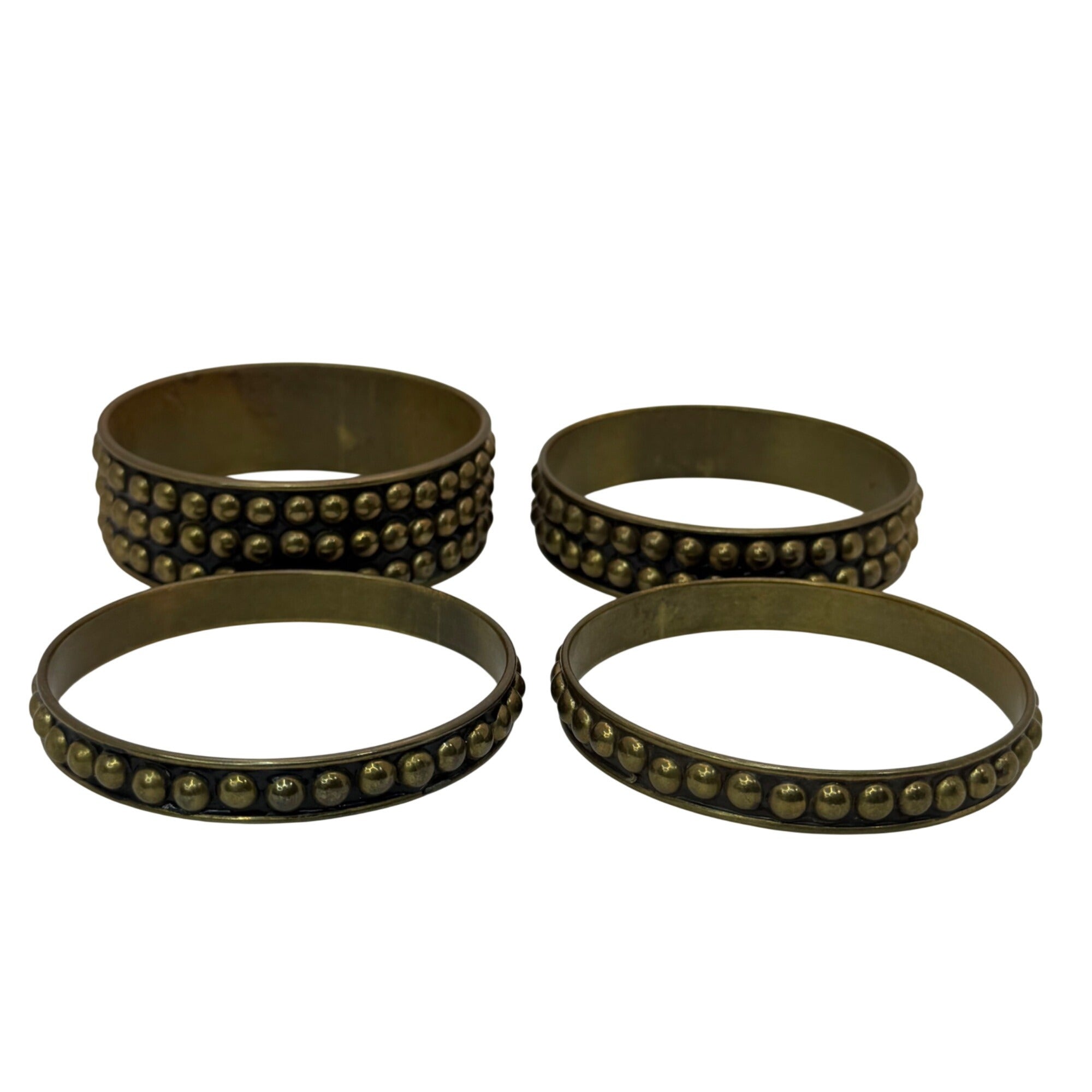 Set Of 4 Brass MCM Brutalist Lot Studded Bangles 7.75-8.25" Boho Stacking