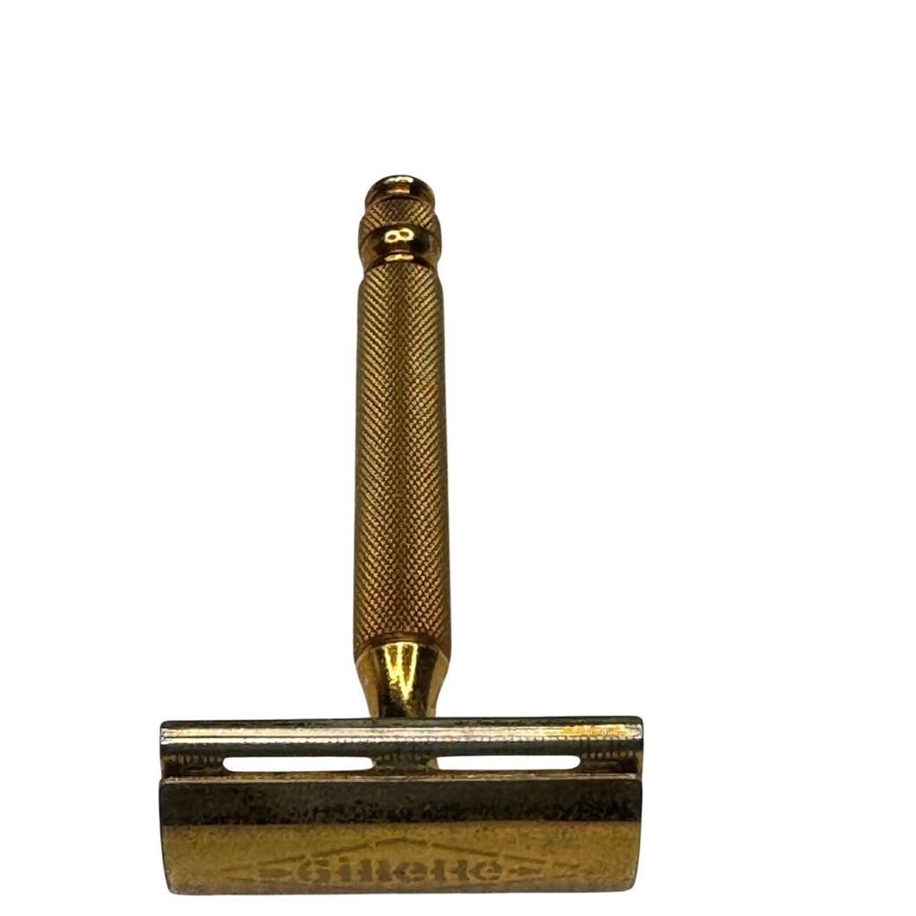 GILLETTE 3 Piece Gold Plated Brass Ball End TECH Safety Razor Estate Vintage