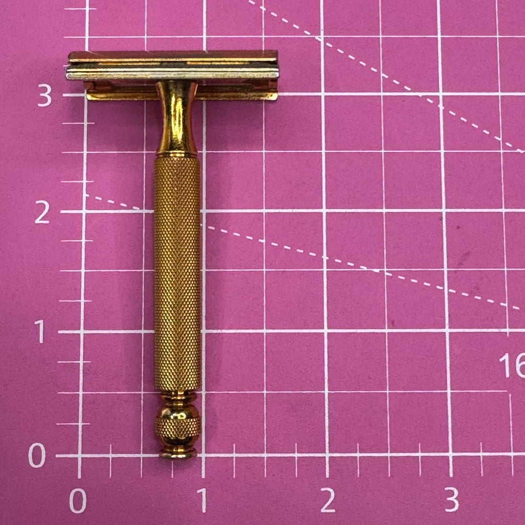 GILLETTE 3 Piece Gold Plated Brass Ball End TECH Safety Razor Estate Vintage