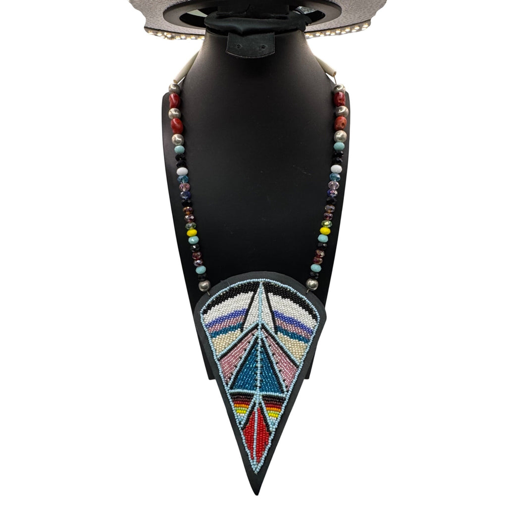 Beaded Necklace Native American Geometric Pendant Pow Wow Dance Beads Handmade