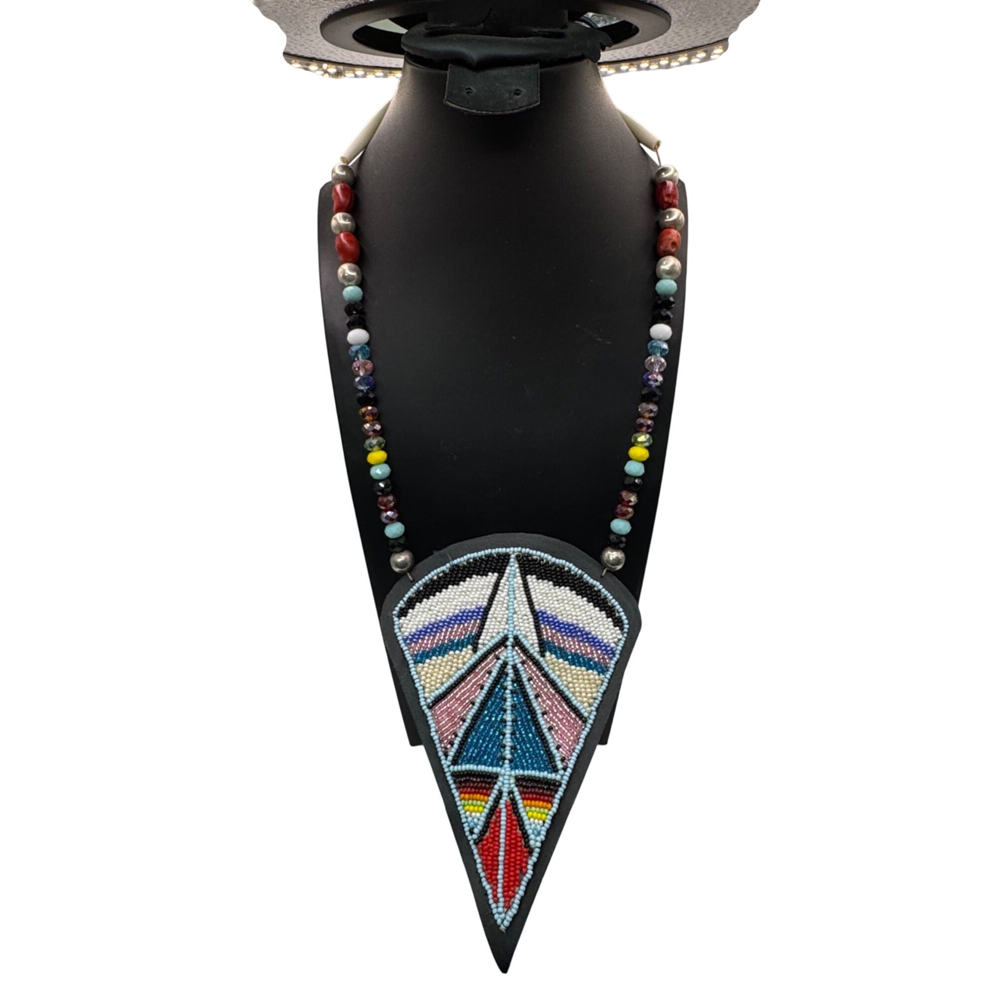 Beaded Necklace Native American Geometric Pendant Pow Wow Dance Beads Handmade