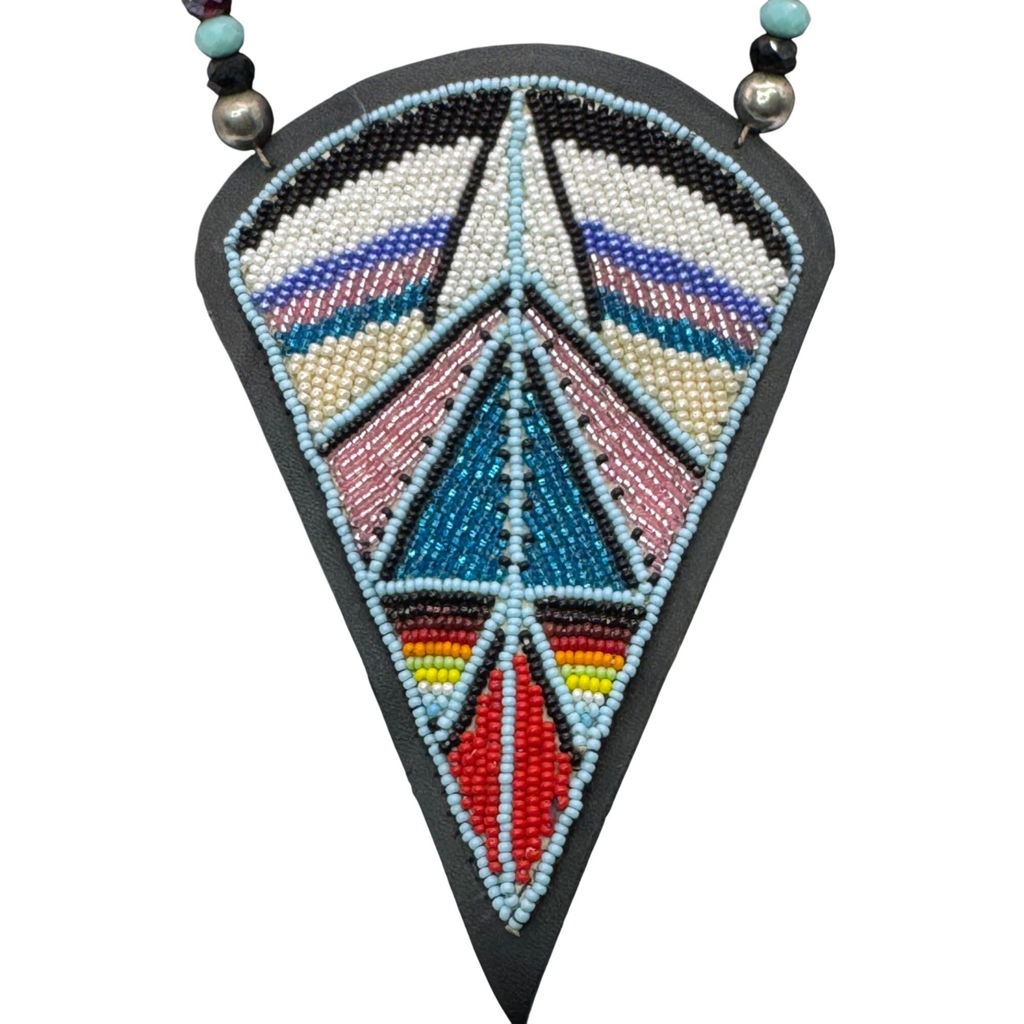 Beaded Necklace Native American Geometric Pendant Pow Wow Dance Beads Handmade