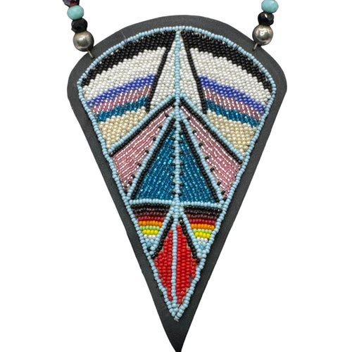 Beaded Necklace Native American Geometric Pendant Pow Wow Dance Beads Handmade