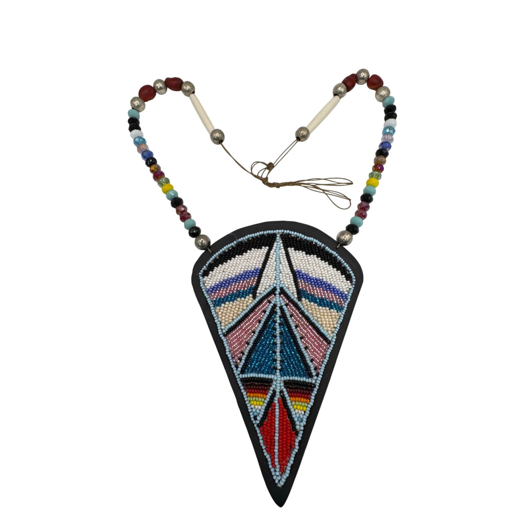 Beaded Necklace Native American Geometric Pendant Pow Wow Dance Beads Handmade