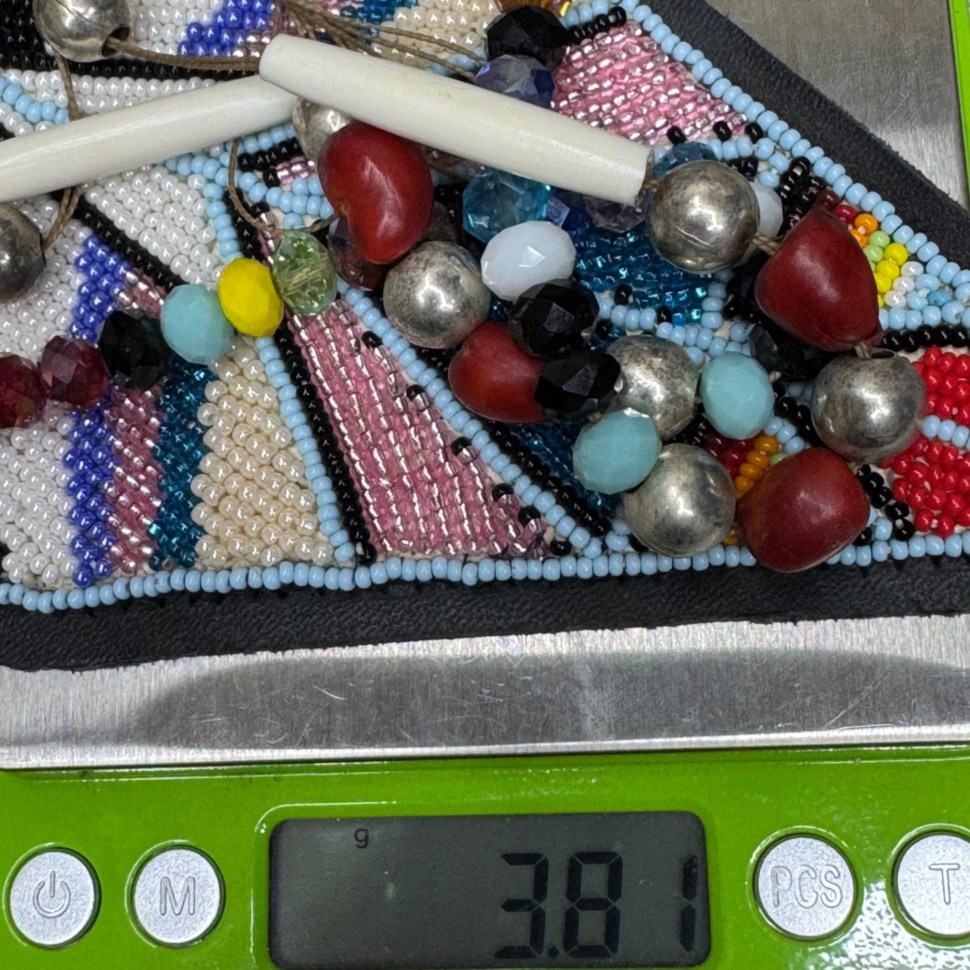 Beaded Necklace Native American Geometric Pendant Pow Wow Dance Beads Handmade