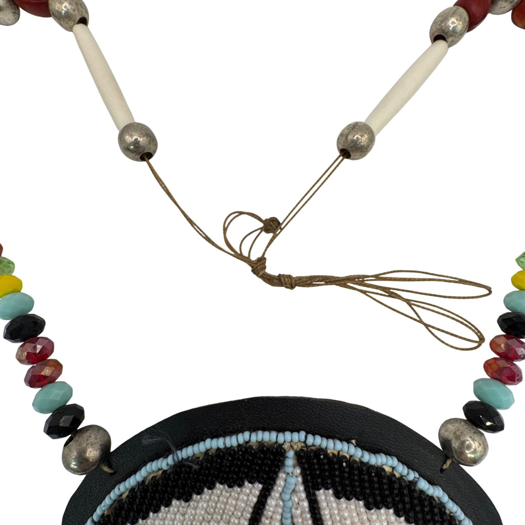 Beaded Necklace Native American Geometric Pendant Pow Wow Dance Beads Handmade