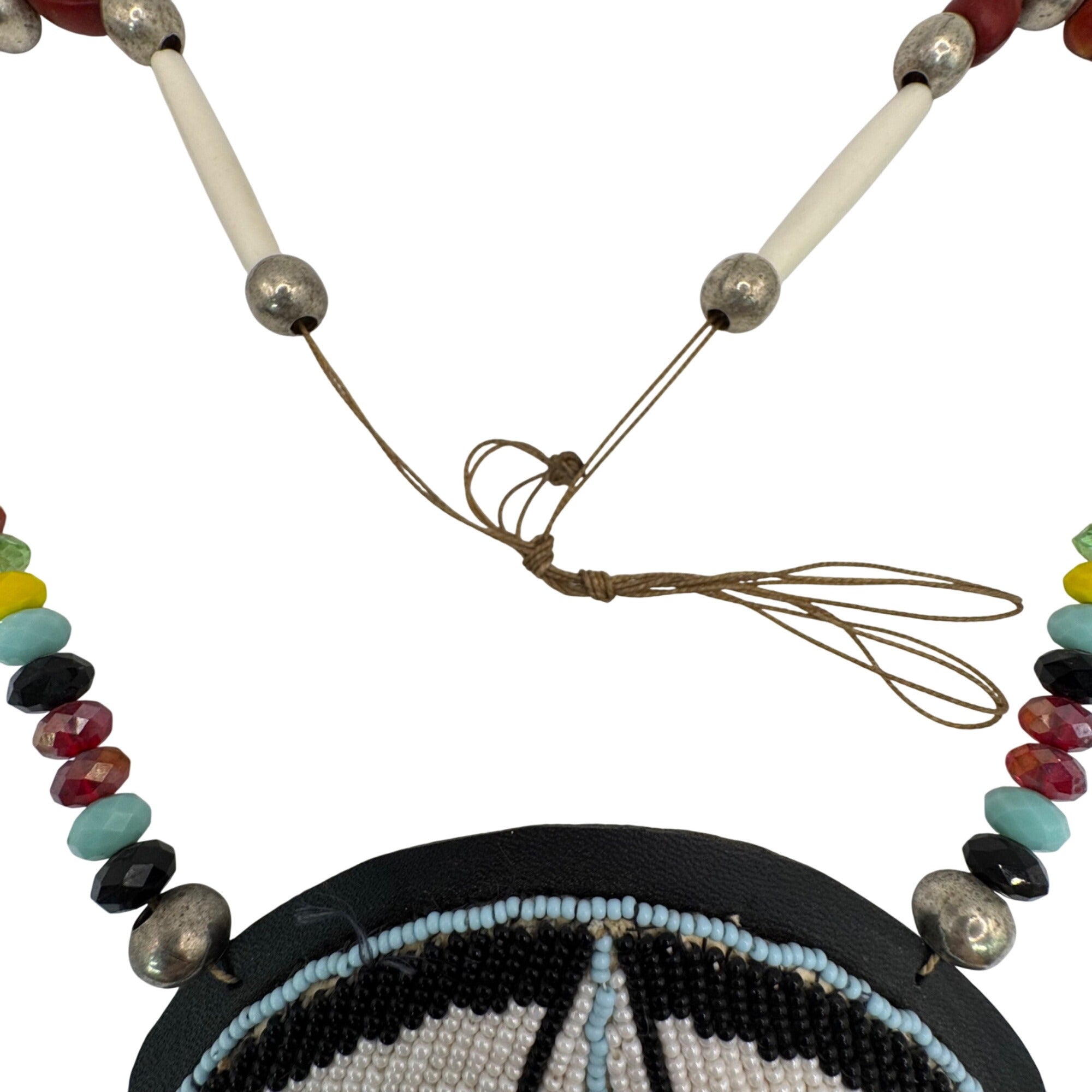 Beaded Necklace Native American Geometric Pendant Pow Wow Dance Beads Handmade