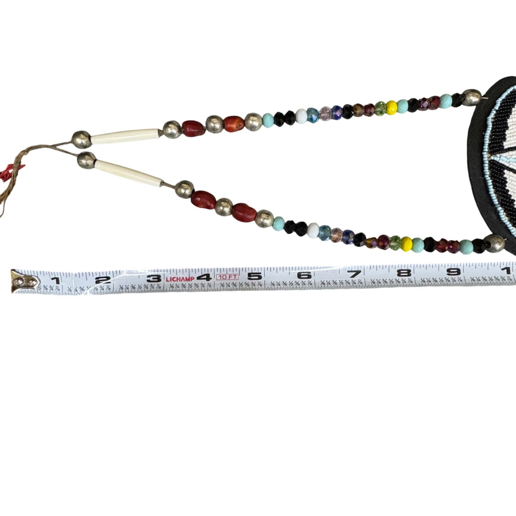 Beaded Necklace Native American Geometric Pendant Pow Wow Dance Beads Handmade