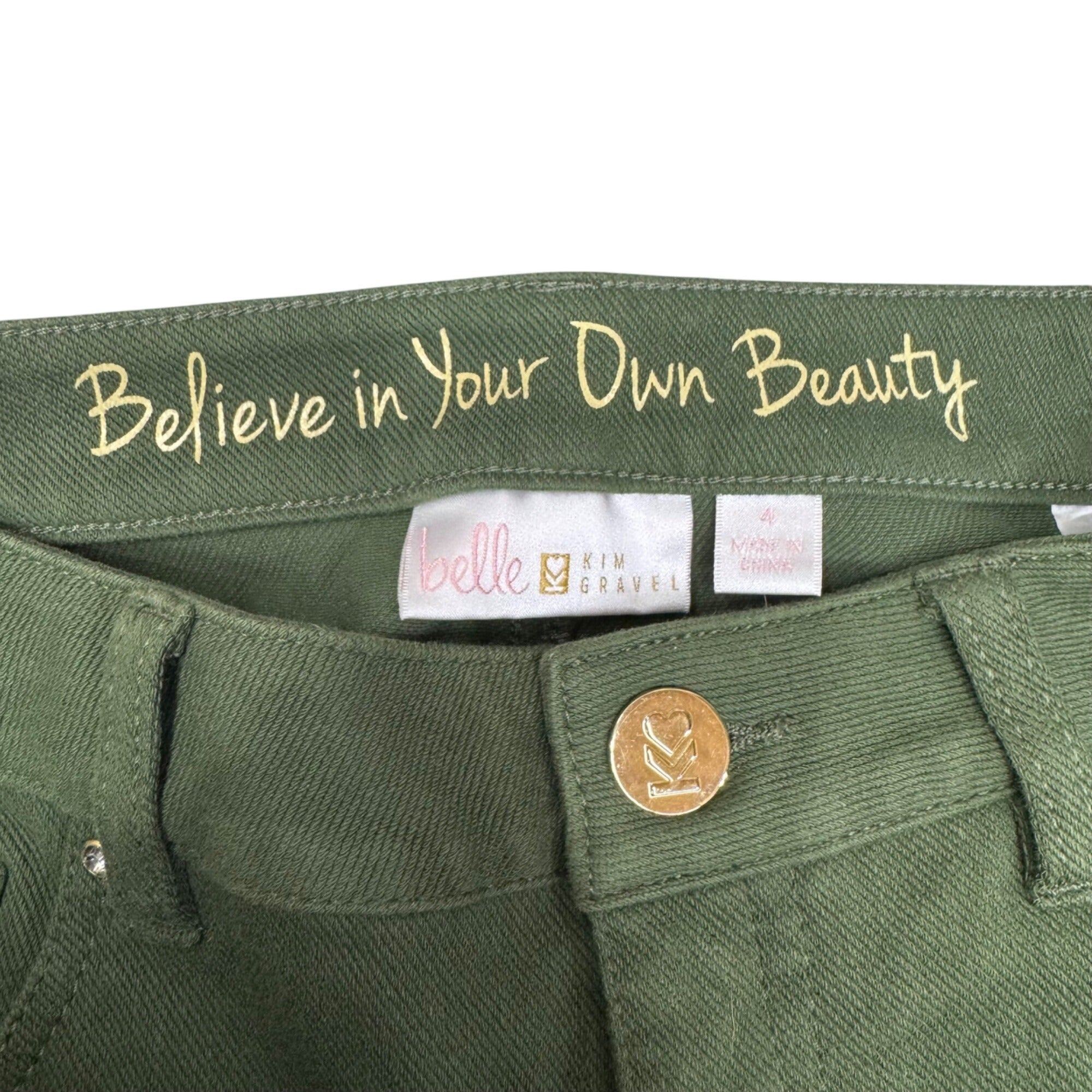 Belle By Kim Gravel Womens Green Straight Leg Pants Sz 4 Jeans Olive New w/o Tag
