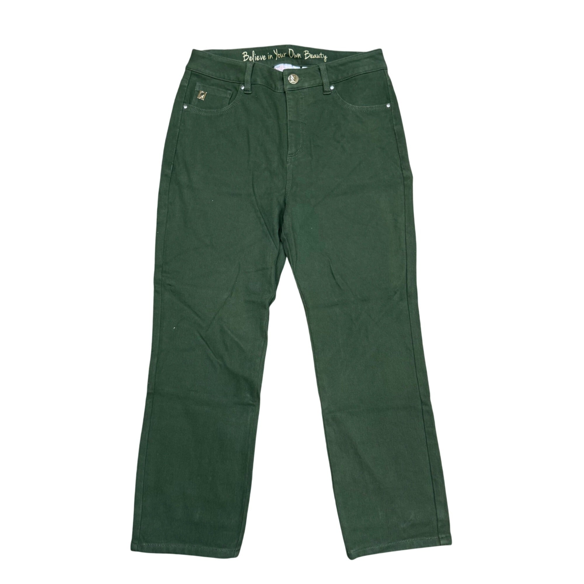 Belle By Kim Gravel Womens Green Straight Leg Pants Sz 4 Jeans Olive New w/o Tag