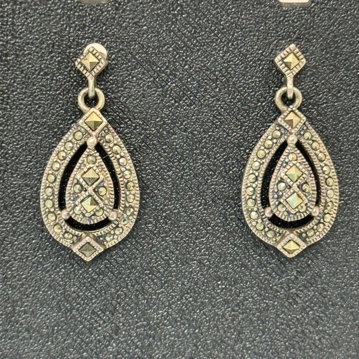 Judith Jack Art Deco Earrings Sterling Silver Marcasite Teardrop 925 Dangle VTG