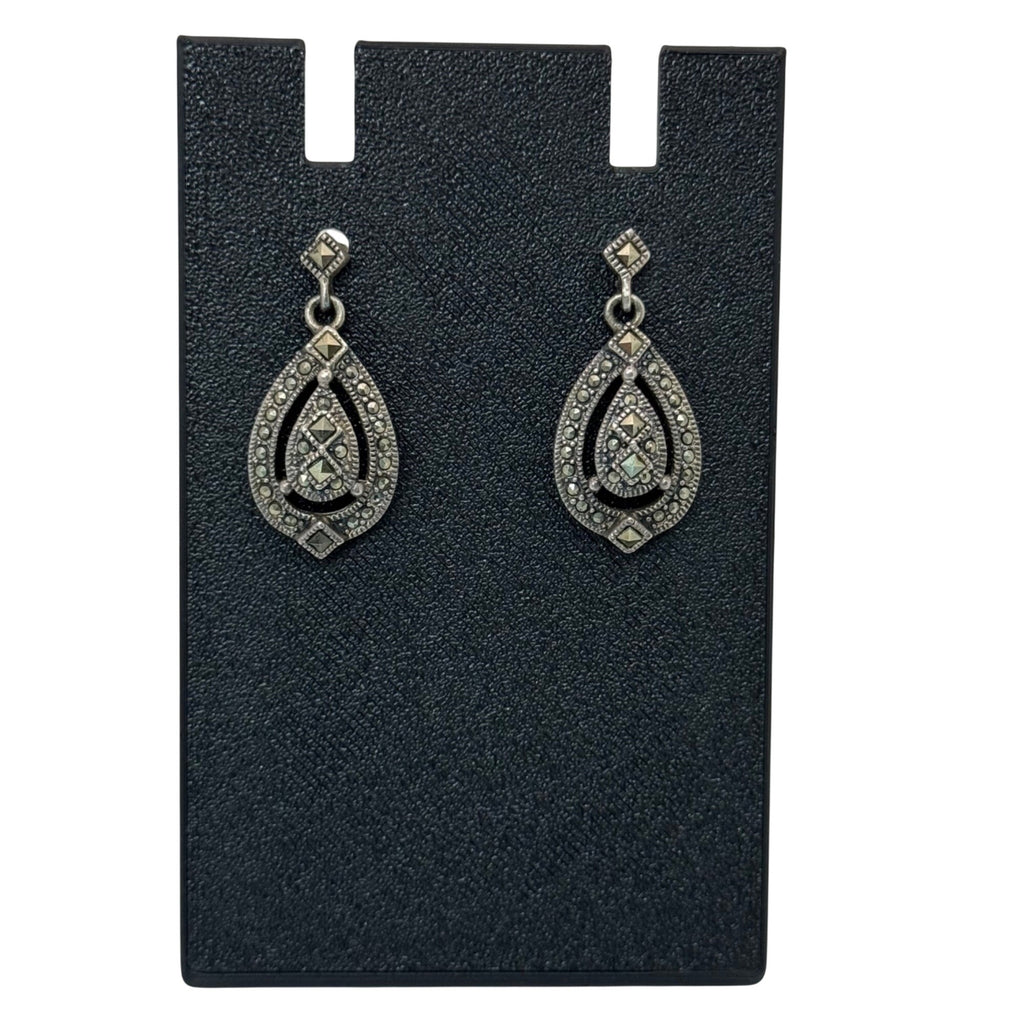 Judith Jack Art Deco Earrings Sterling Silver Marcasite Teardrop 925 Dangle VTG