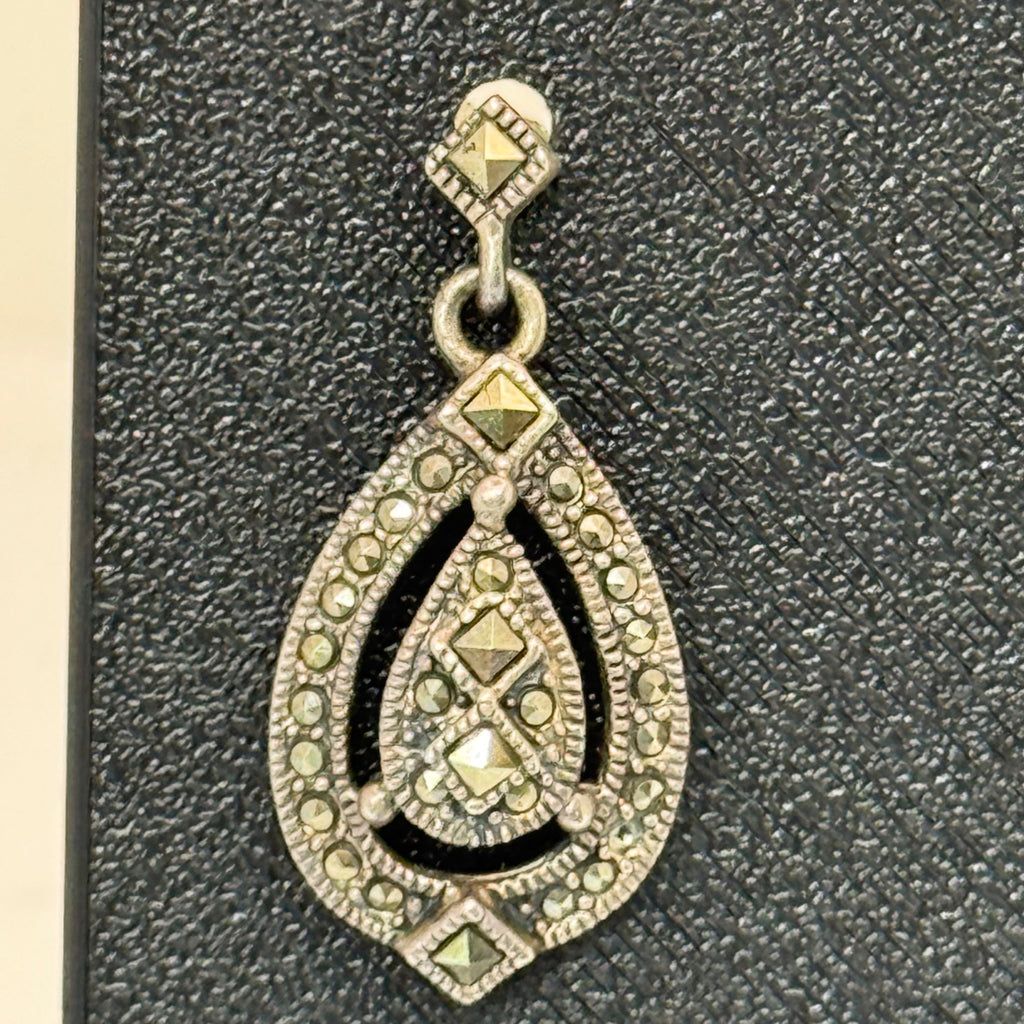 Judith Jack Art Deco Earrings Sterling Silver Marcasite Teardrop 925 Dangle VTG