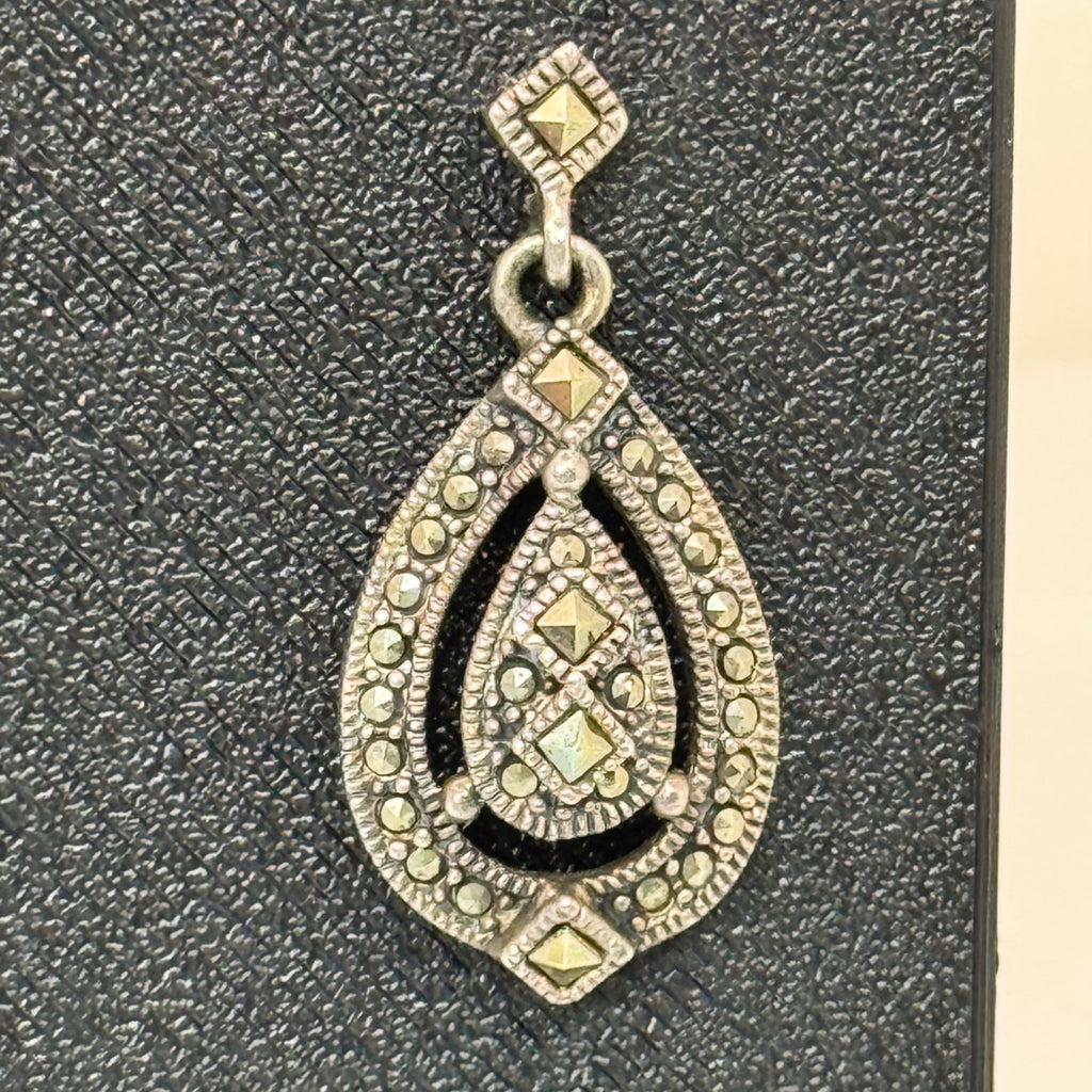 Judith Jack Art Deco Earrings Sterling Silver Marcasite Teardrop 925 Dangle VTG