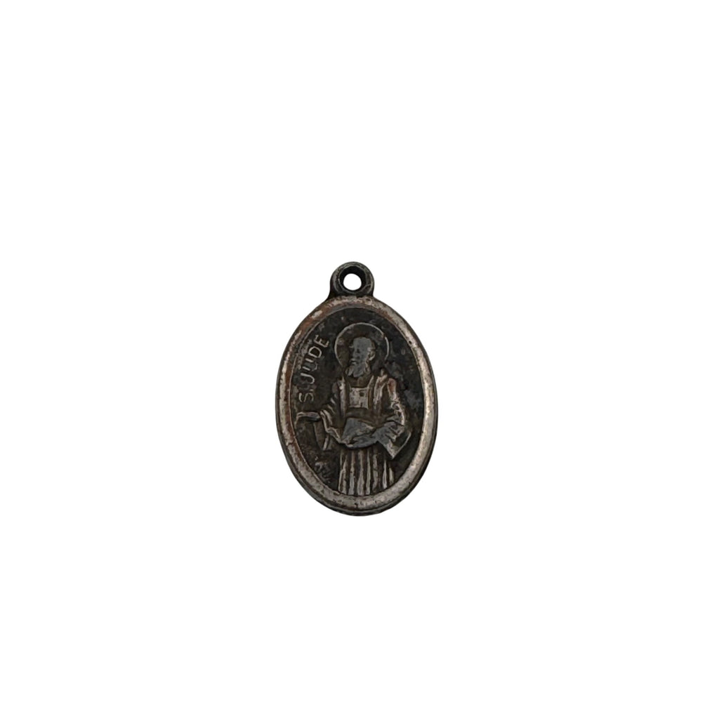Vintage Sterling Silver 1" St. Jude Religious Medal Pendant Made in Italy Oval