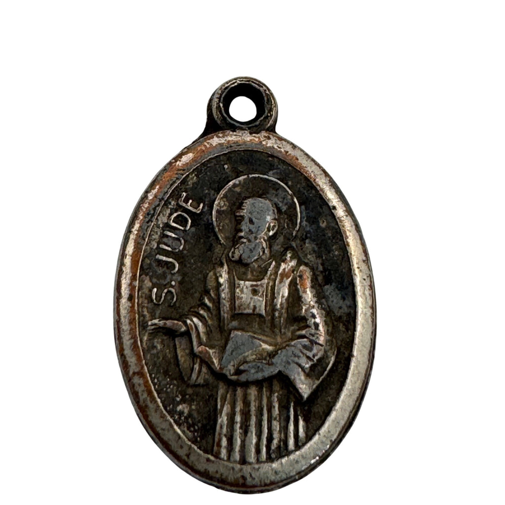 Vintage Sterling Silver 1" St. Jude Religious Medal Pendant Made in Italy Oval