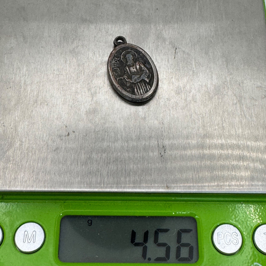 Vintage Sterling Silver 1" St. Jude Religious Medal Pendant Made in Italy Oval