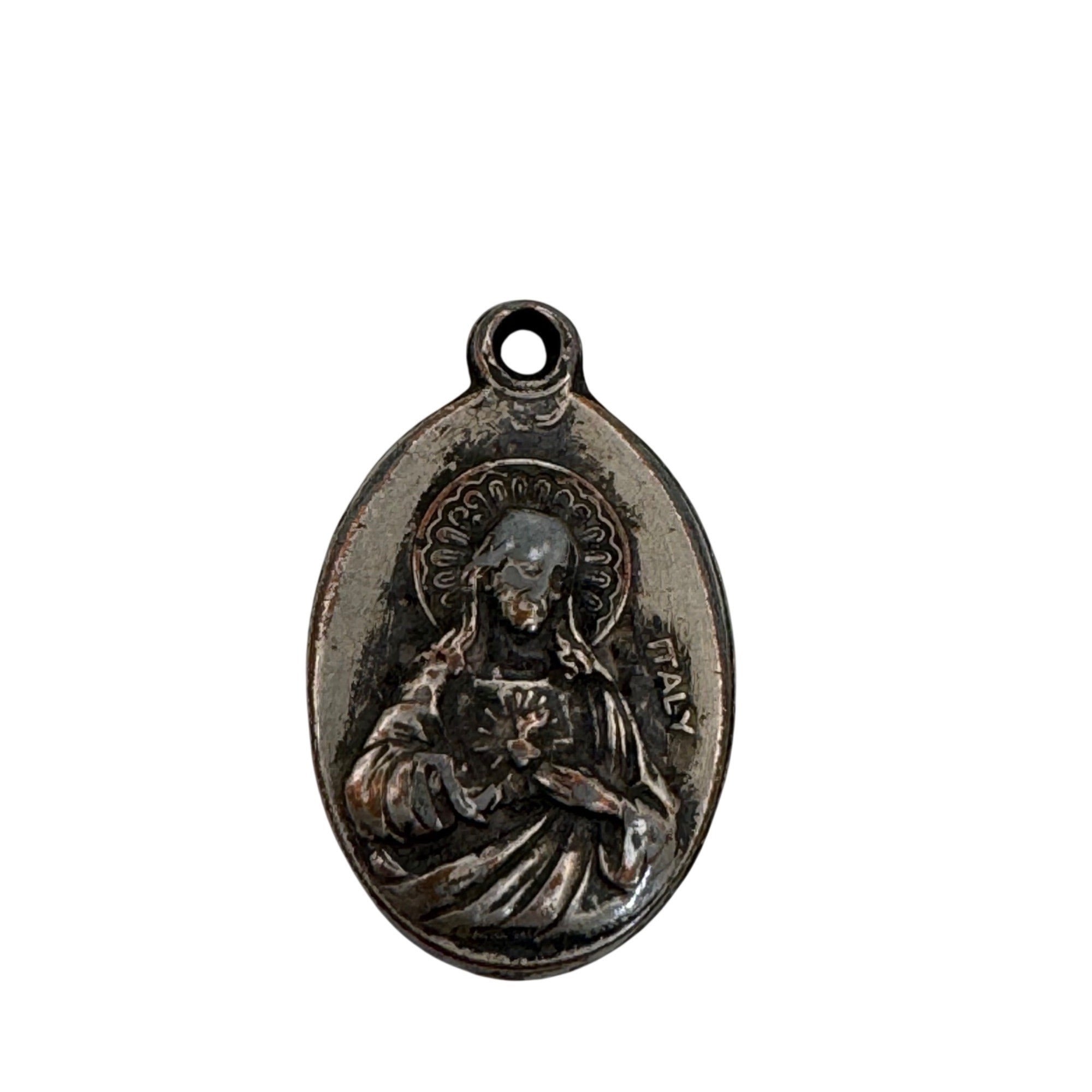 Vintage Sterling Silver 1" St. Jude Religious Medal Pendant Made in Italy Oval