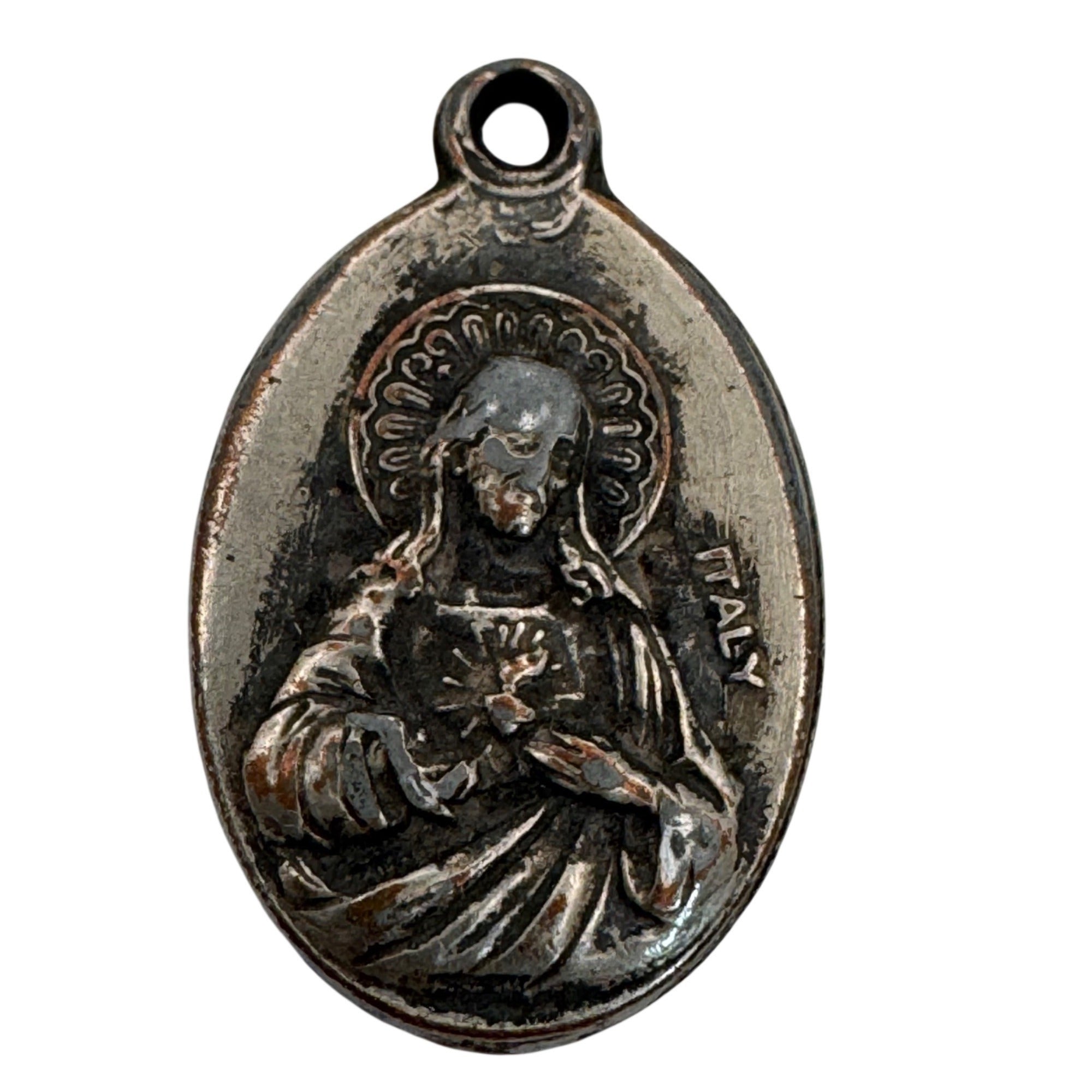 Vintage Sterling Silver 1" St. Jude Religious Medal Pendant Made in Italy Oval