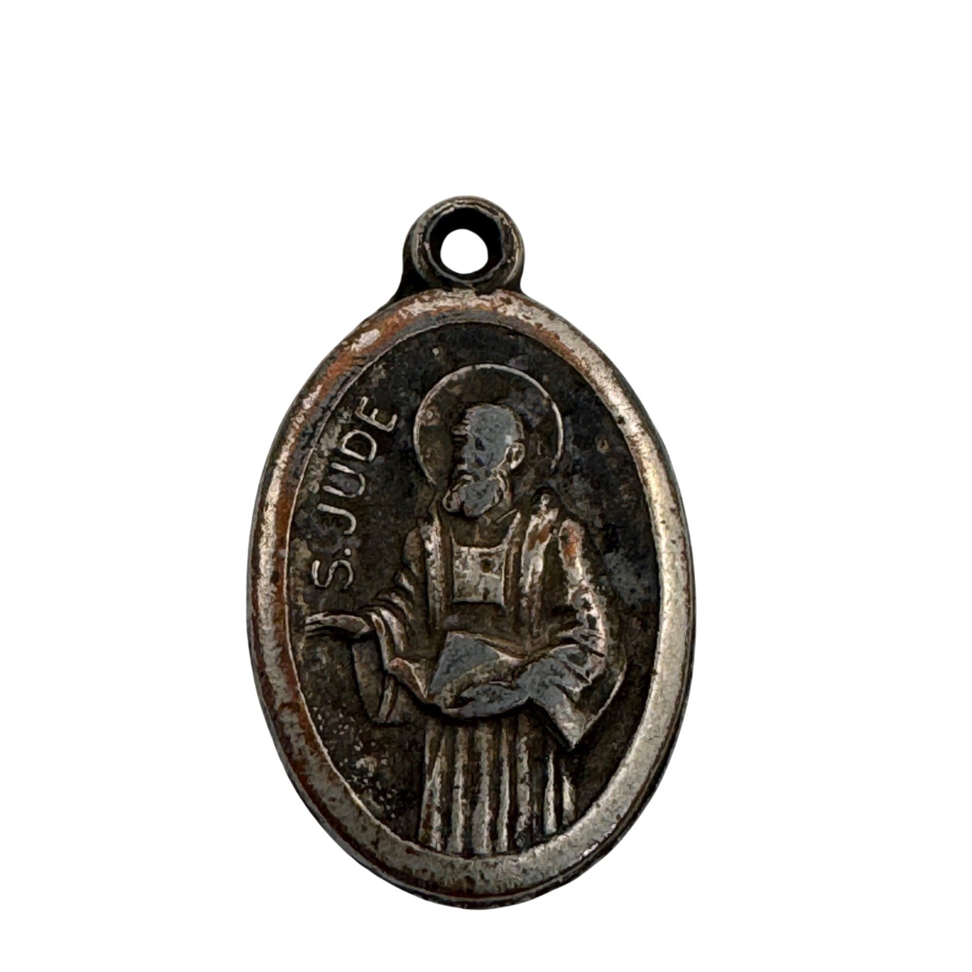 Vintage Sterling Silver 1" St. Jude Religious Medal Pendant Made in Italy Oval