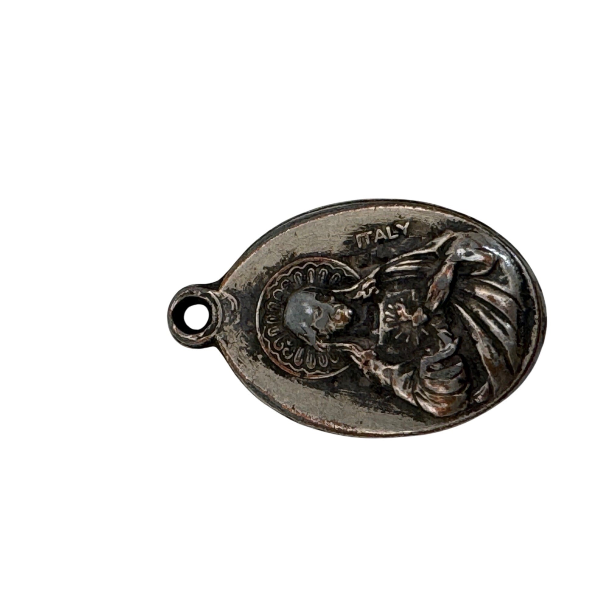 Vintage Sterling Silver 1" St. Jude Religious Medal Pendant Made in Italy Oval