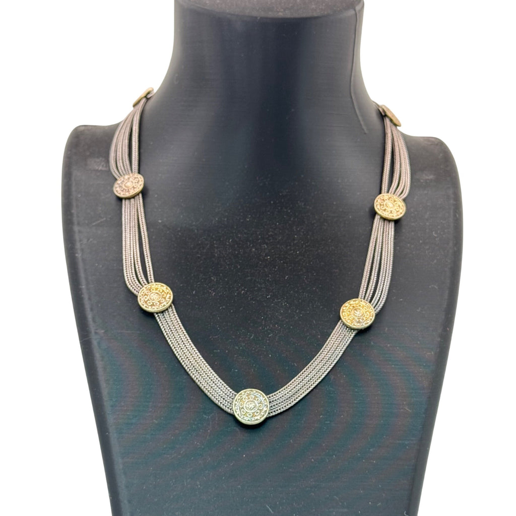 Byzantine Coin Sterling Silver Gold Vermeil Multi-Strand Necklace Choker 16" 34g
