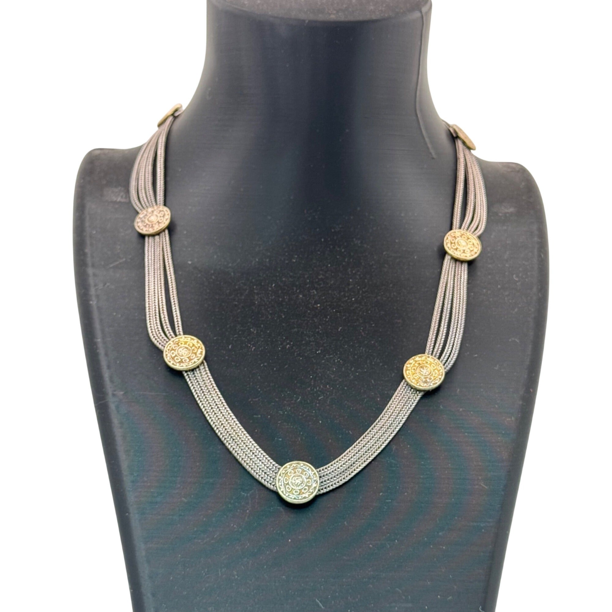 Byzantine Coin Sterling Silver Gold Vermeil Multi-Strand Necklace Choker 16" 34g