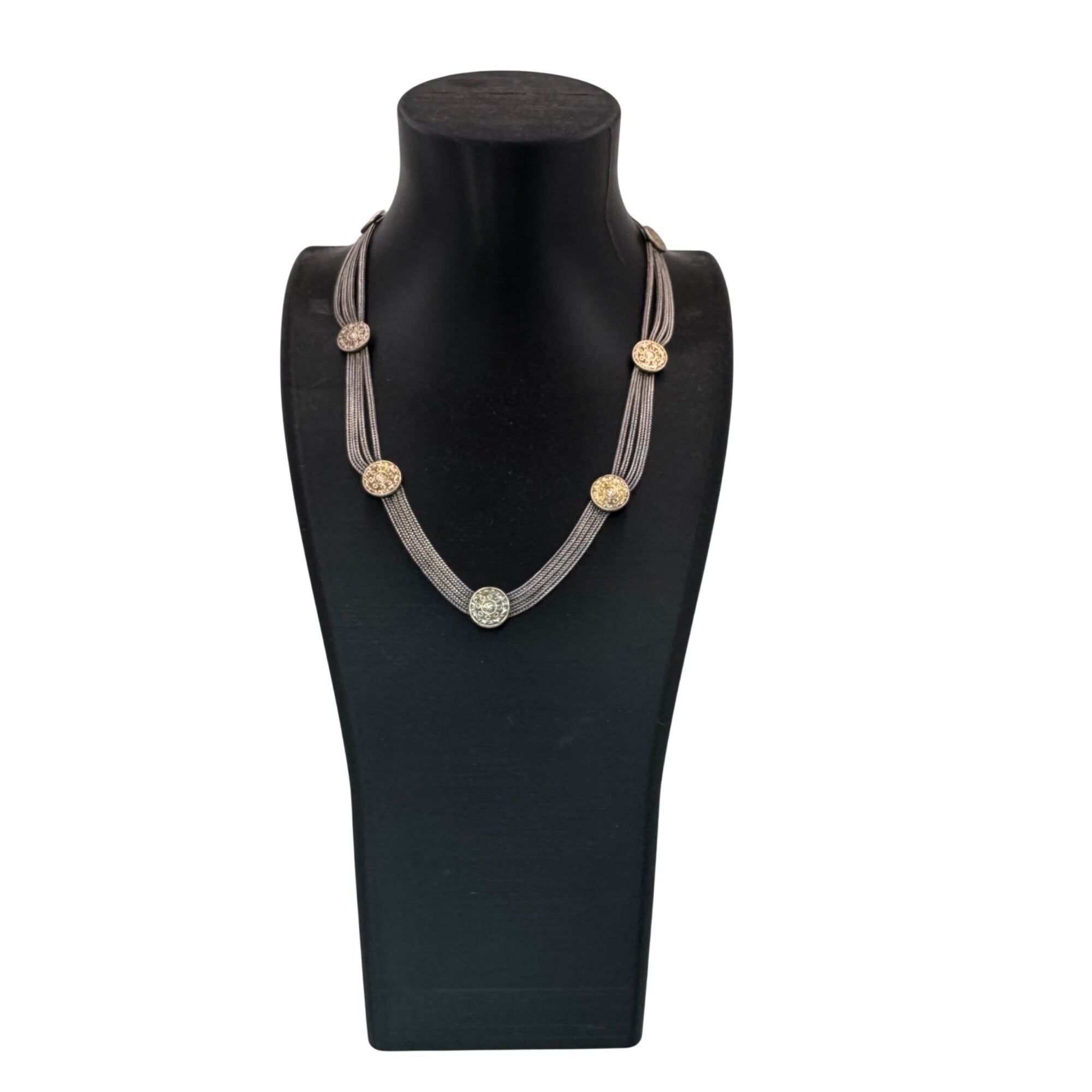 Byzantine Coin Sterling Silver Gold Vermeil Multi-Strand Necklace Choker 16" 34g