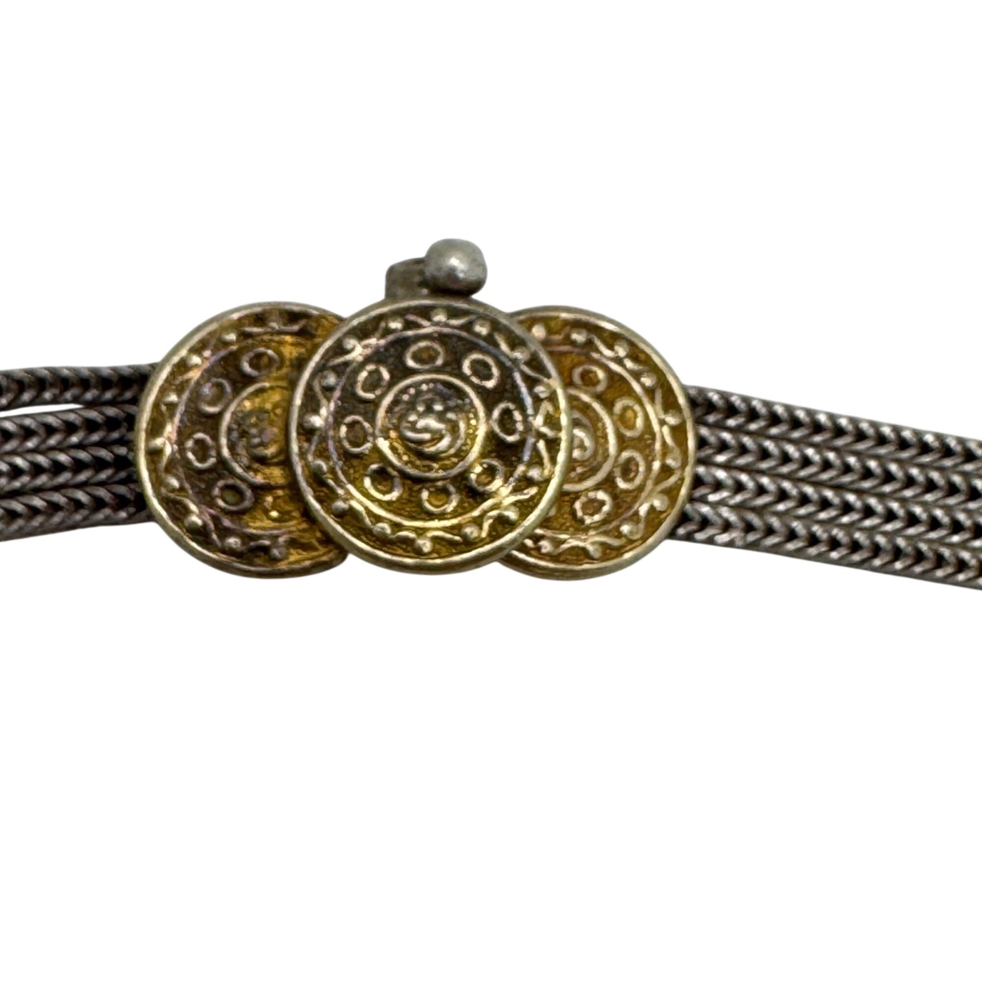 Byzantine Coin Sterling Silver Gold Vermeil Multi-Strand Necklace Choker 16" 34g