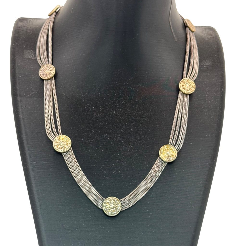 Byzantine Coin Sterling Silver Gold Vermeil Multi-Strand Necklace Choker 16" 34g