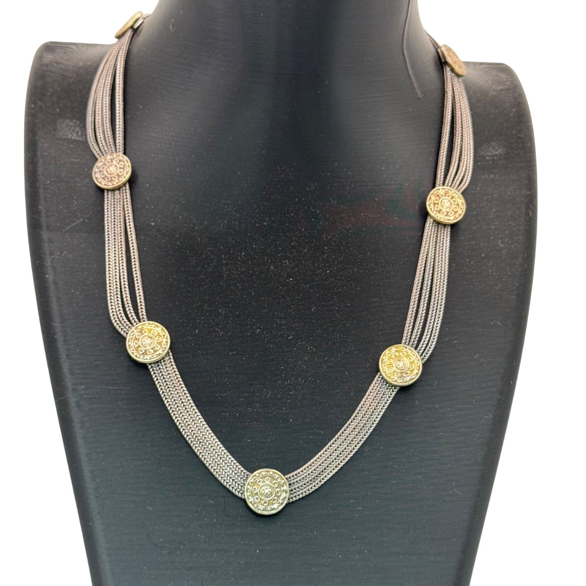 Byzantine Coin Sterling Silver Gold Vermeil Multi-Strand Necklace Choker 16" 34g