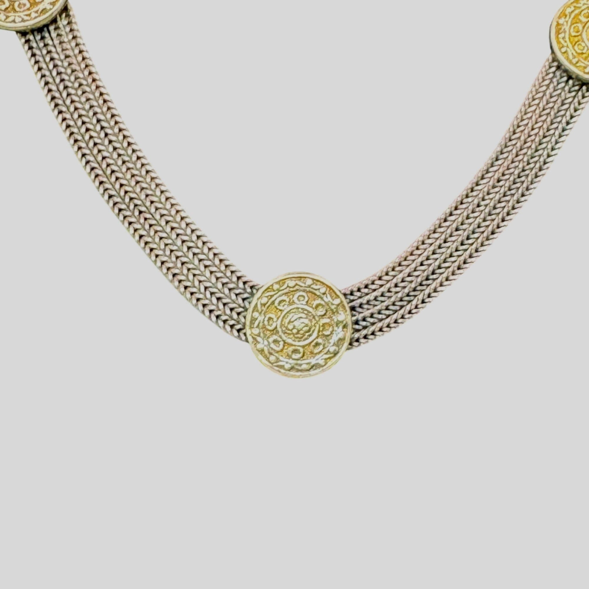 Byzantine Coin Sterling Silver Gold Vermeil Multi-Strand Necklace Choker 16" 34g