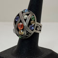 Brighton Multicolor Gemstone Silver Ring Scroll Swirl Band Design Sz 7 Statement