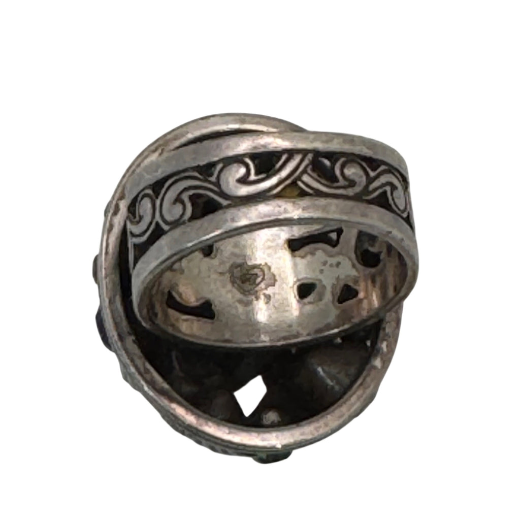 Brighton Multicolor Gemstone Silver Ring Scroll Swirl Band Design Sz 7 Statement