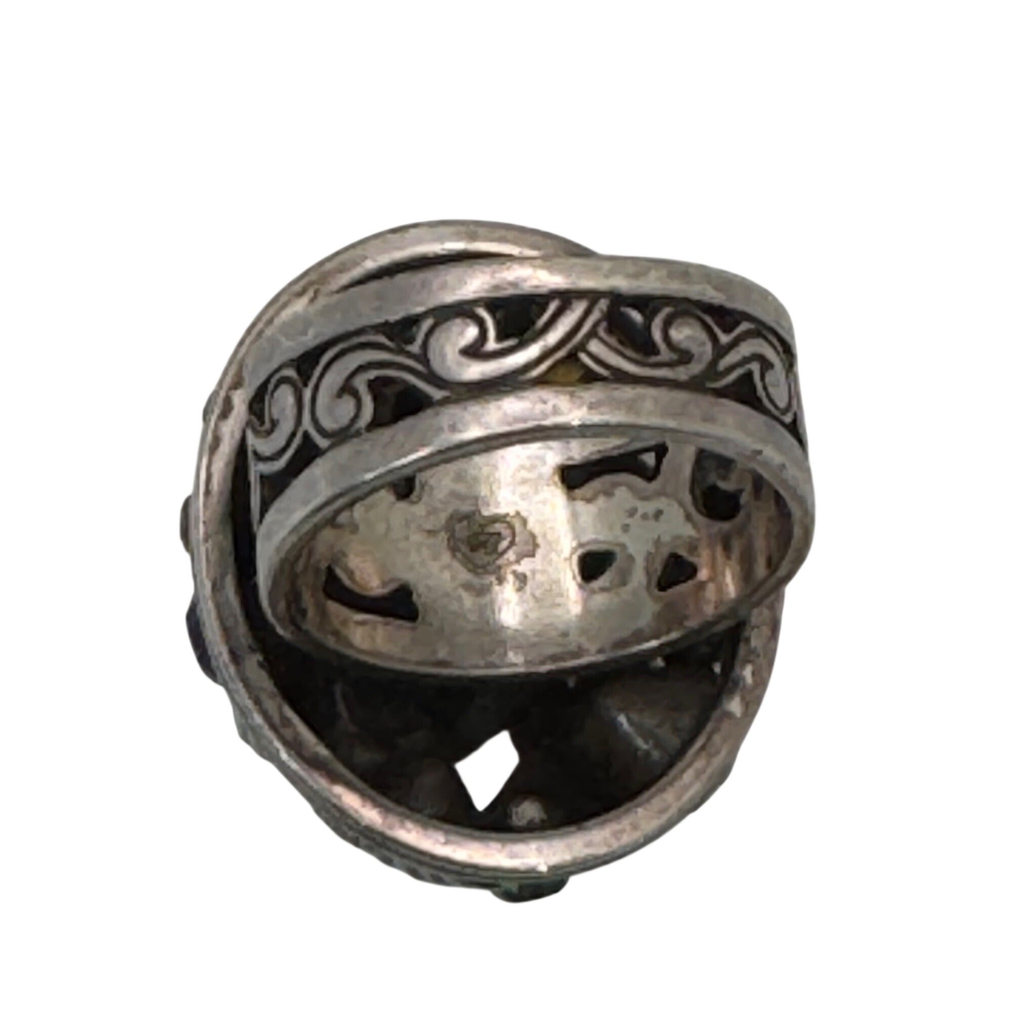 Brighton Multicolor Gemstone Silver Ring Scroll Swirl Band Design Sz 7 Statement