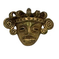 Vintage Gold-Toned Brass Aztec Mayan Totec Mask Pendant 1.25" Heavy RARE