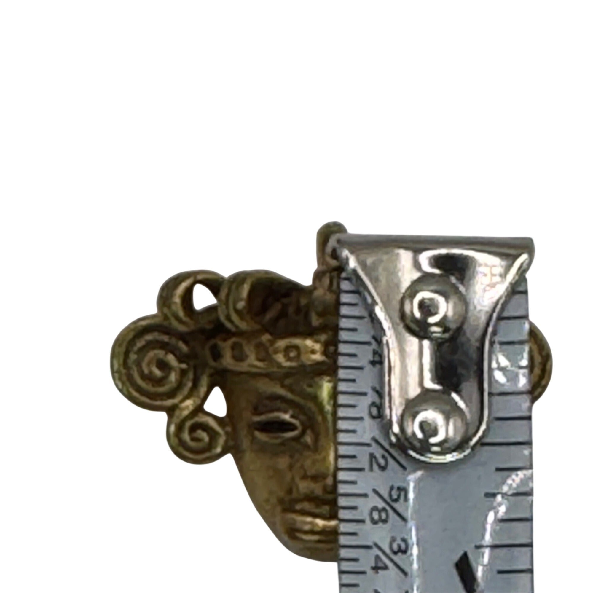 Vintage Gold-Toned Brass Aztec Mayan Totec Mask Pendant 1.25" Heavy RARE