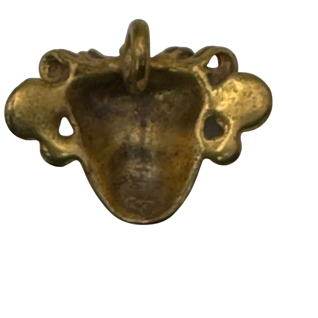 Vintage Gold-Toned Brass Aztec Mayan Totec Mask Pendant 1.25" Heavy RARE