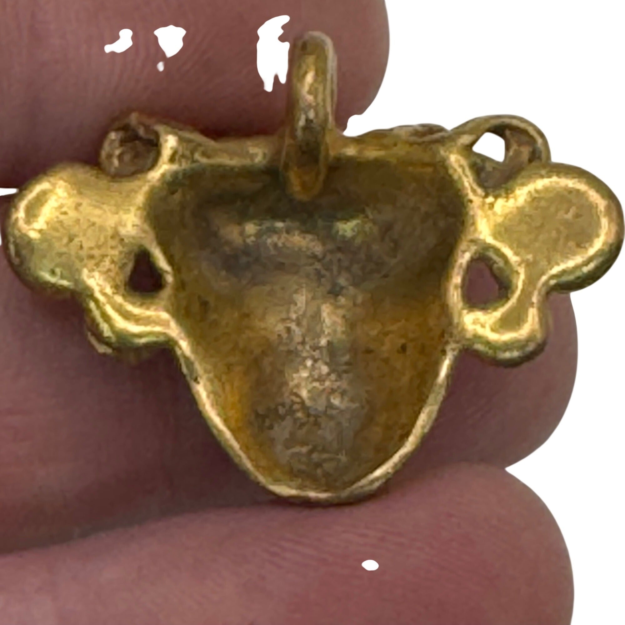 Vintage Gold-Toned Brass Aztec Mayan Totec Mask Pendant 1.25" Heavy RARE