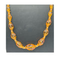 Vintage Amber Glass Beaded Necklace Carved Spiral Barrel Clasp 24" Statement