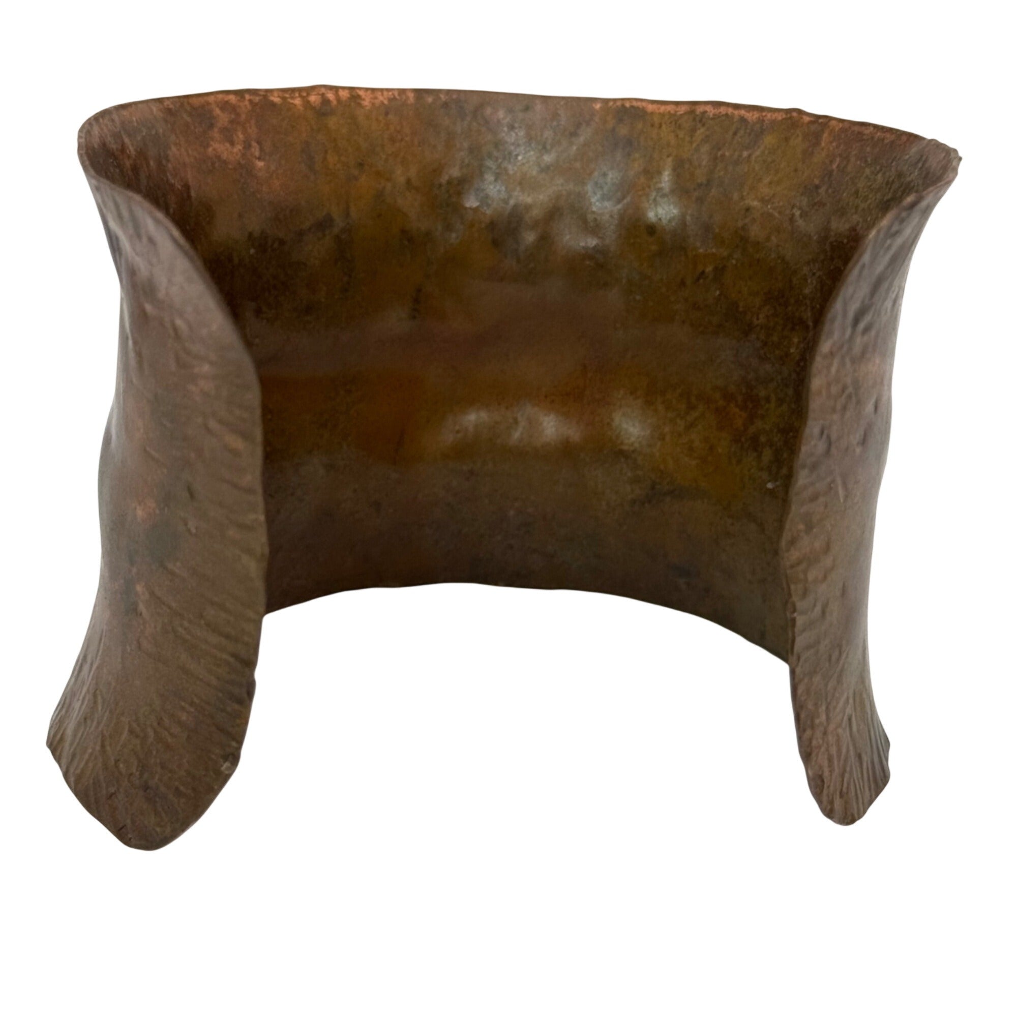Vintage Artisan Flame Colored Thick Copper Cuff Bracelet Aged Patina Metal Art