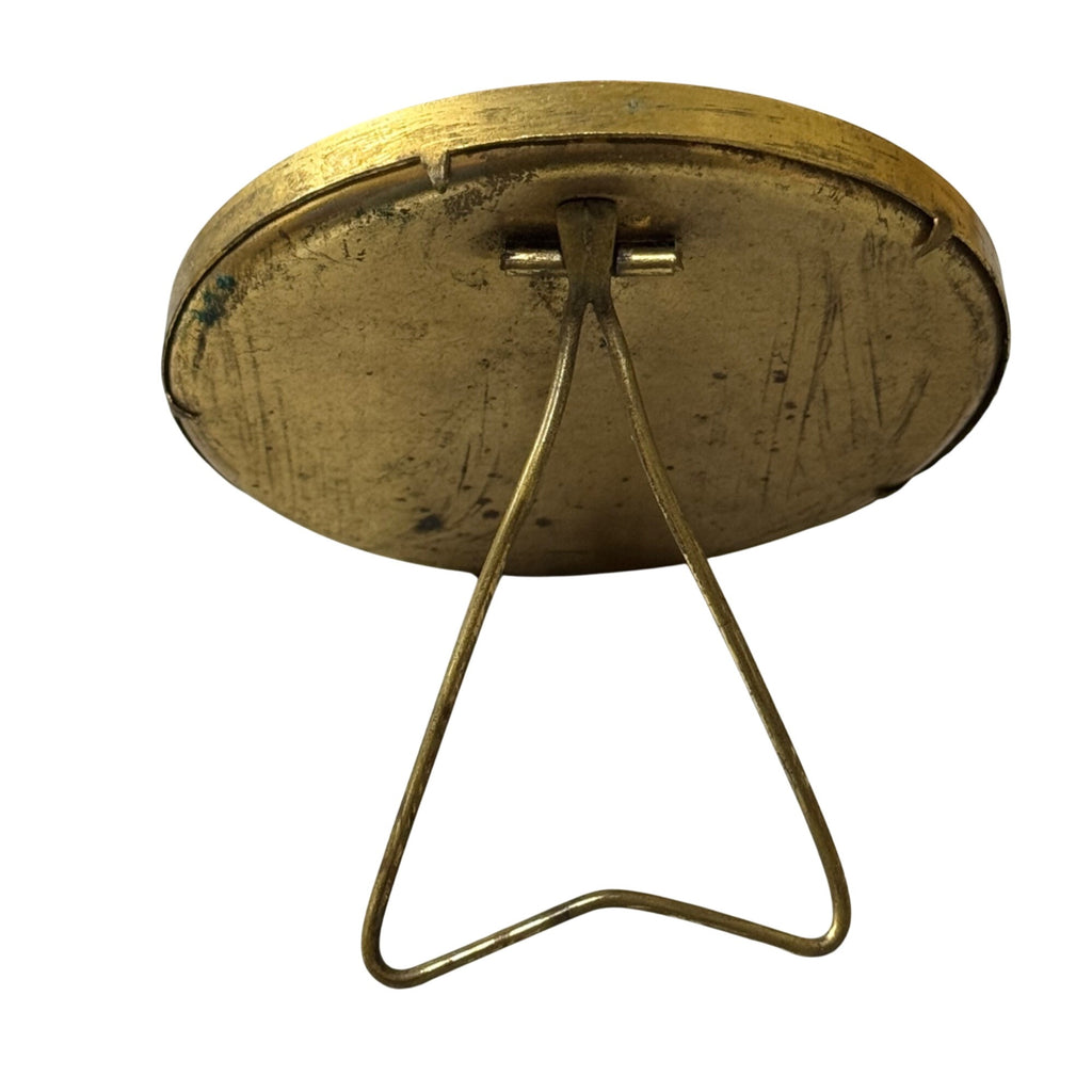 Antique Brass Round Frame Portrait Vintage Baby Photograph Easel Back Mini 3.5"