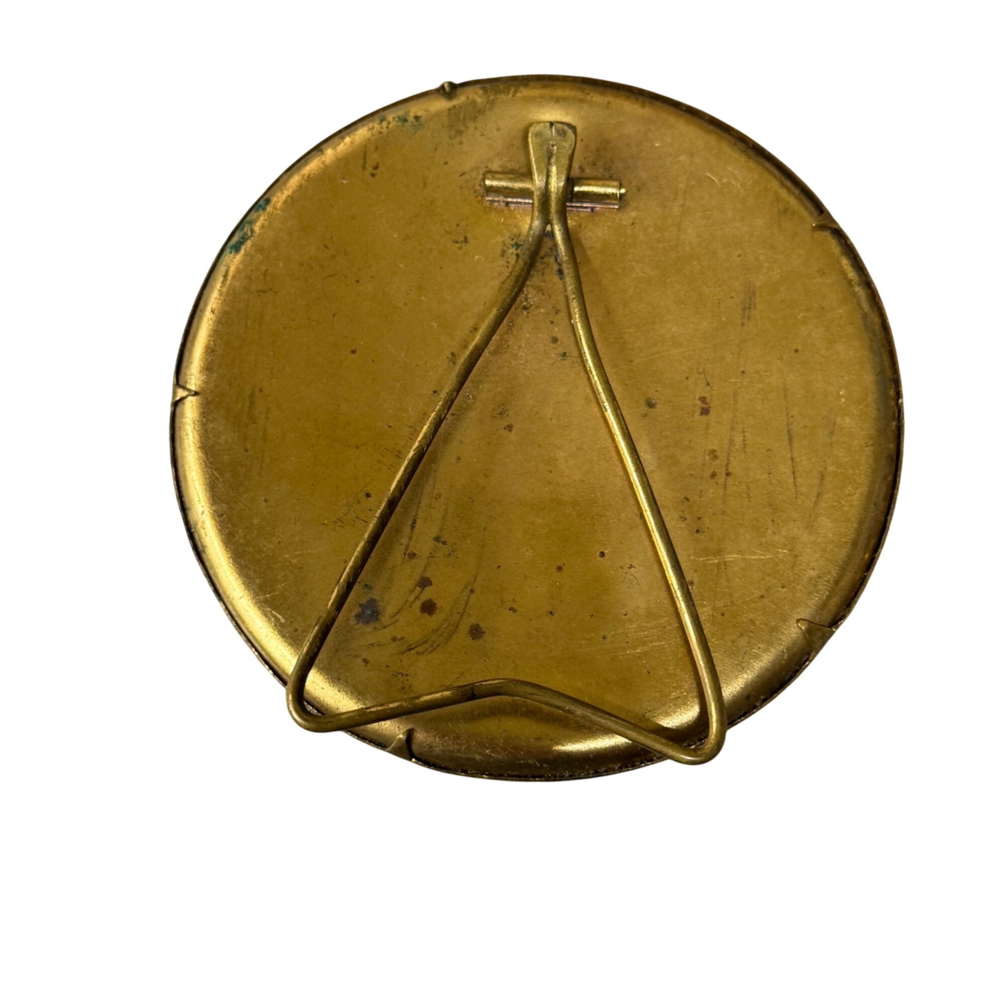 Antique Brass Round Frame Portrait Vintage Baby Photograph Easel Back Mini 3.5"