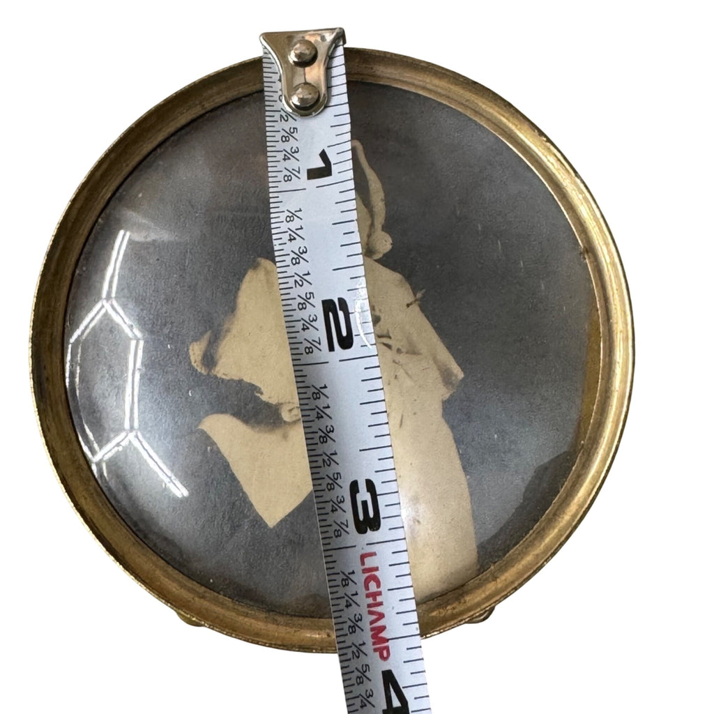 Antique Brass Round Frame Portrait Vintage Baby Photograph Easel Back Mini 3.5"
