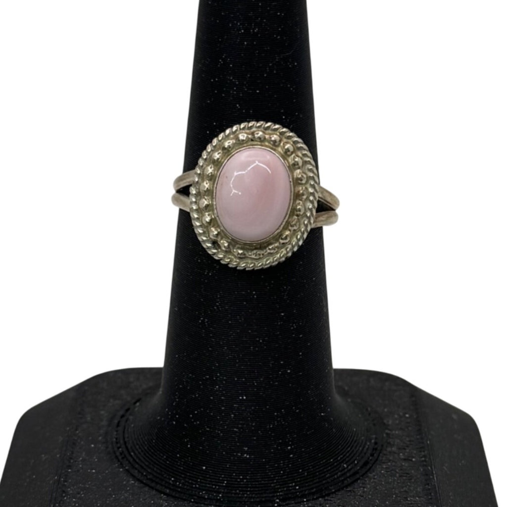Vintage Navajo Southwest Sterling Silver Pink Oval Cabochon Ring J. Frank Size 6