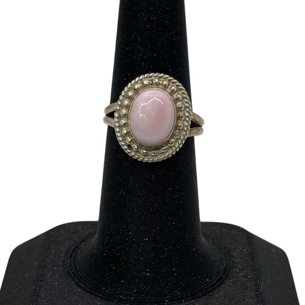 Vintage Navajo Southwest Sterling Silver Pink Oval Cabochon Ring J. Frank Size 6