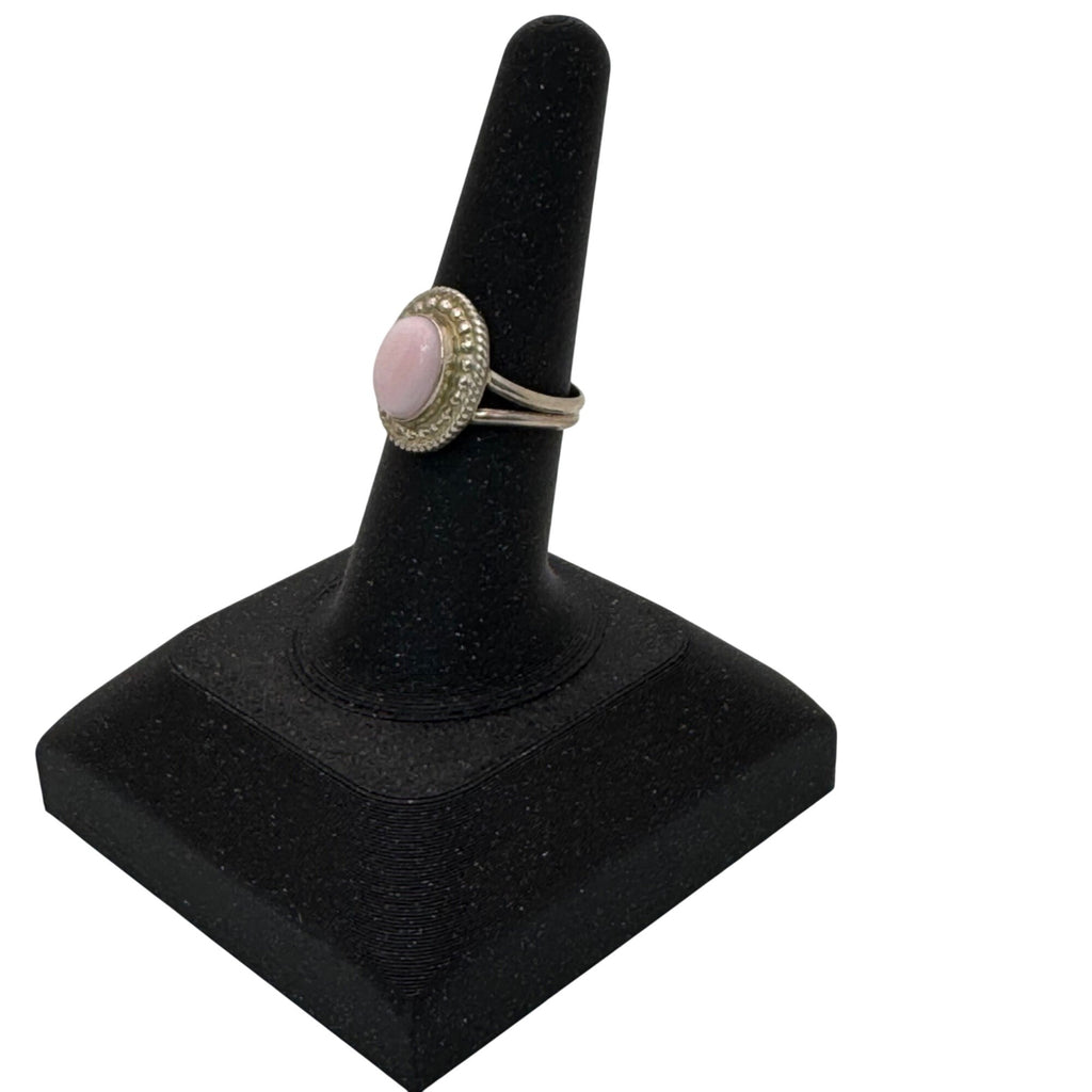 Vintage Navajo Southwest Sterling Silver Pink Oval Cabochon Ring J. Frank Size 6